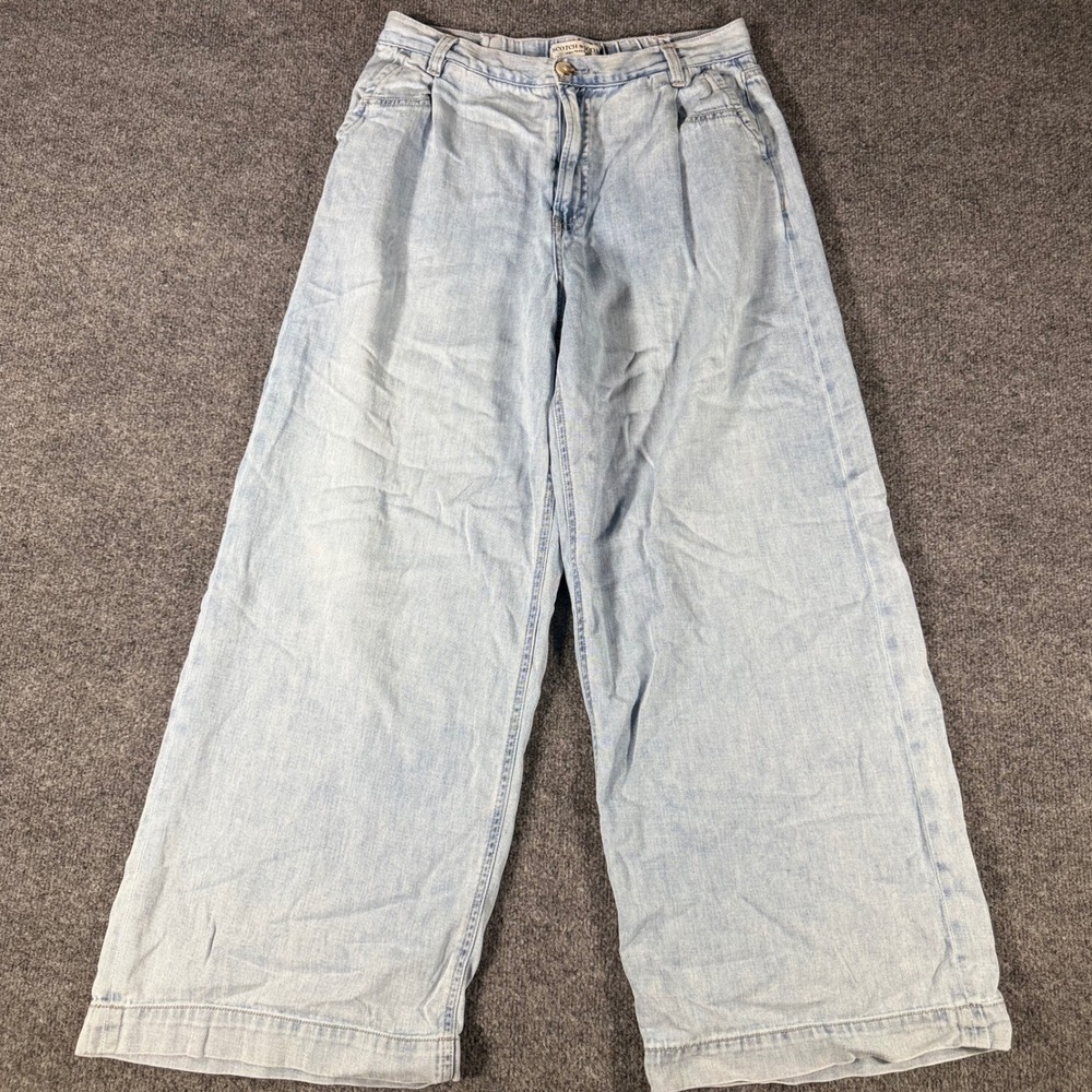 Scotch & Soda Pleated Wide Leg Jeans Womens 10/30 Light Wash High Rise Trouser